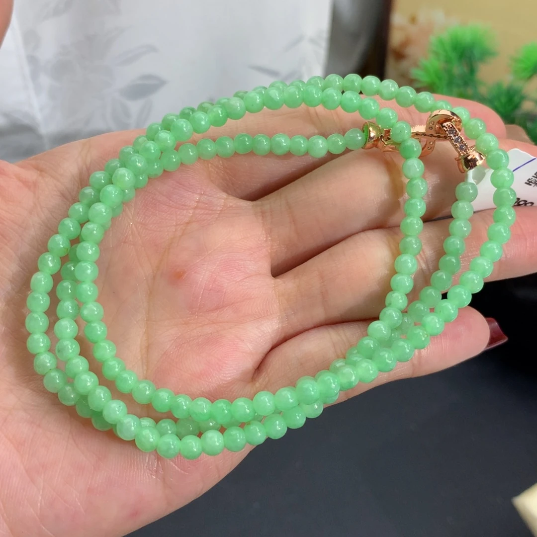 翡翠未镶嵌手串卡3.8细润甜果绿项链