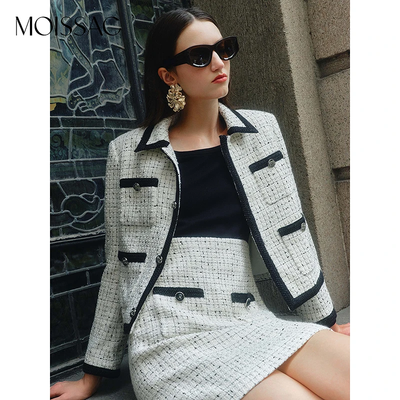 【KK专属】MOISSAC/摩萨克 秋季撞色粗花呢修身连衣裙MWDQ50056