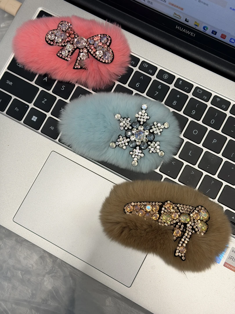 韩版兔毛手工bb夹侧边夹 毛茸茸秋冬单品包邮