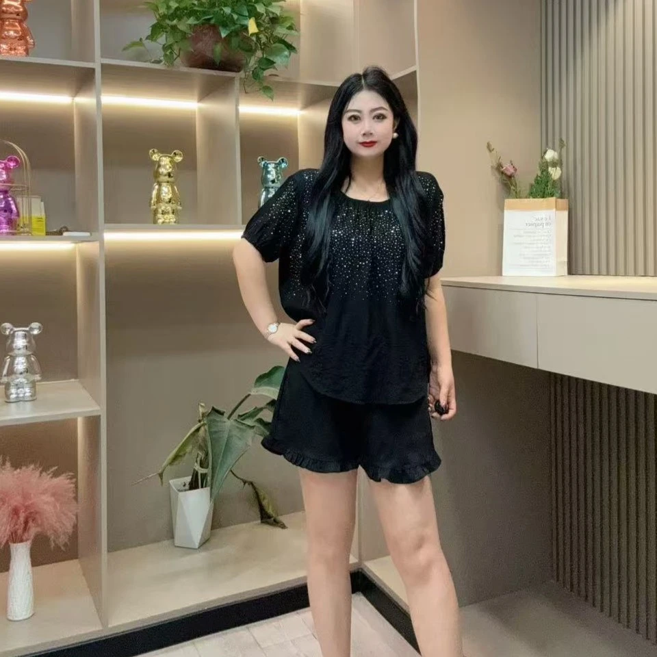 夏季半袖-甜 3857时尚潮流亮闪休闲宽松百搭洋气胖MM大码女装新款
