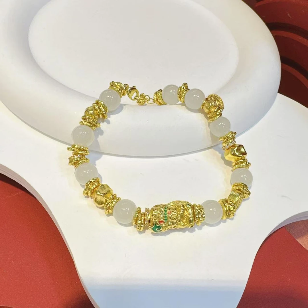 S925银扎基拉姆配件8mm高货白玉手串HNZ9425