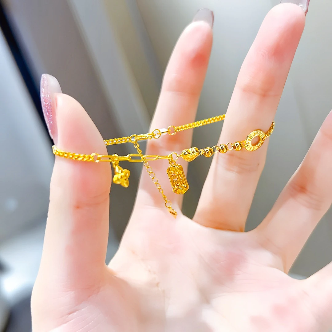 精品5G足金简约时尚百搭款爱心算盘女士手链00758
