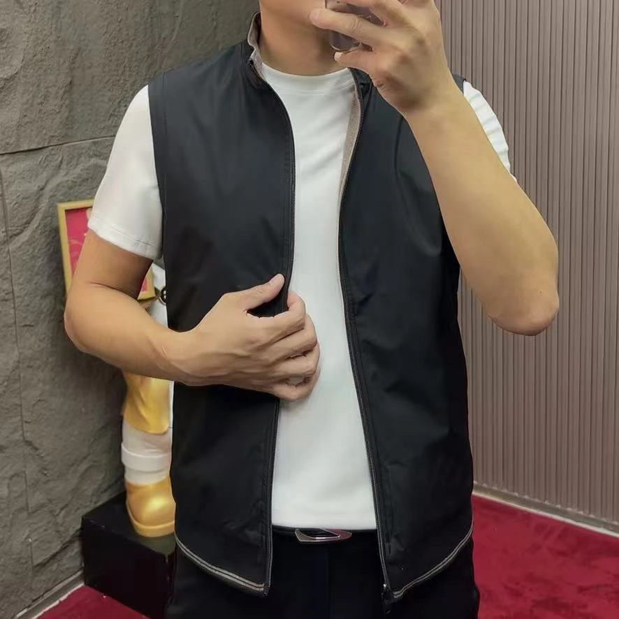 24150#男士秋季双面马甲立领简约透气时尚纯色秋季男净版马甲