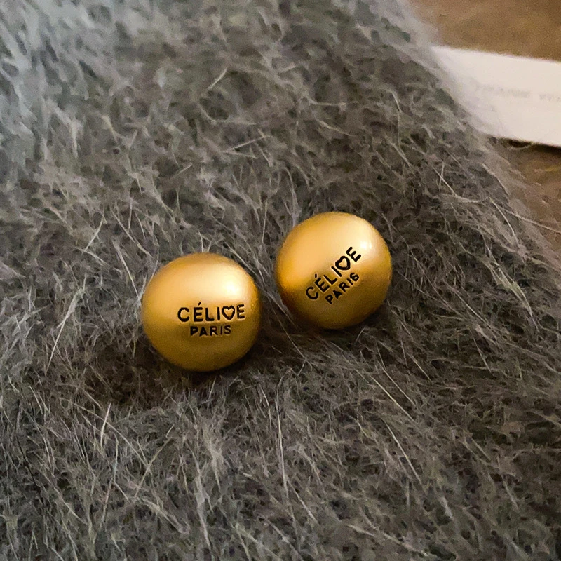 合金耳饰 金属风拉丝字母圆球耳钉欧美小众冷淡风耳钉时尚