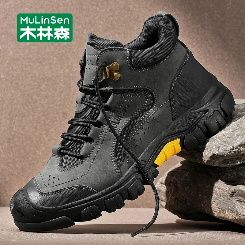 木林森高帮工装鞋男2025秋季新款户外旅游登山靴防滑厚底运动男鞋