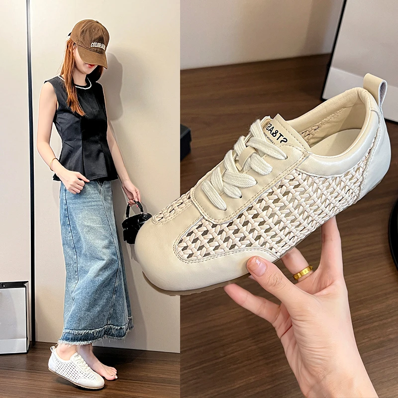 德训小白鞋女网面透气2025夏季新款百搭超火阿甘鞋休闲运动跑步鞋