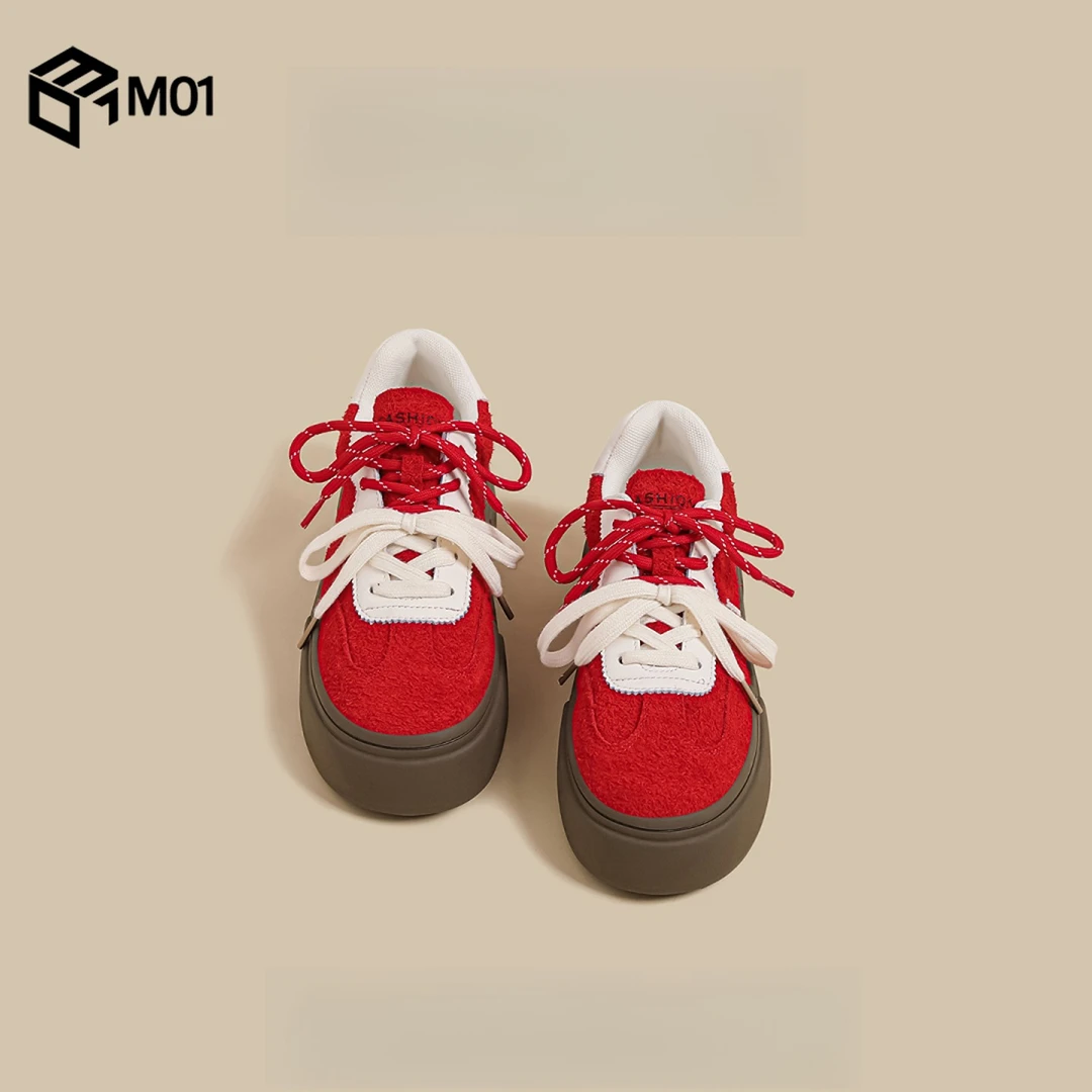 M01夏季新款厚底德训鞋女红色双鞋带休闲爆款板鞋阿甘运动老爹鞋