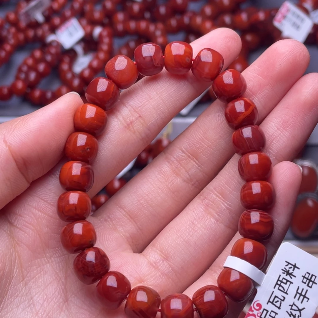 南红玛瑙未镶嵌其他9mm精品瓦西玫红火焰老型手串