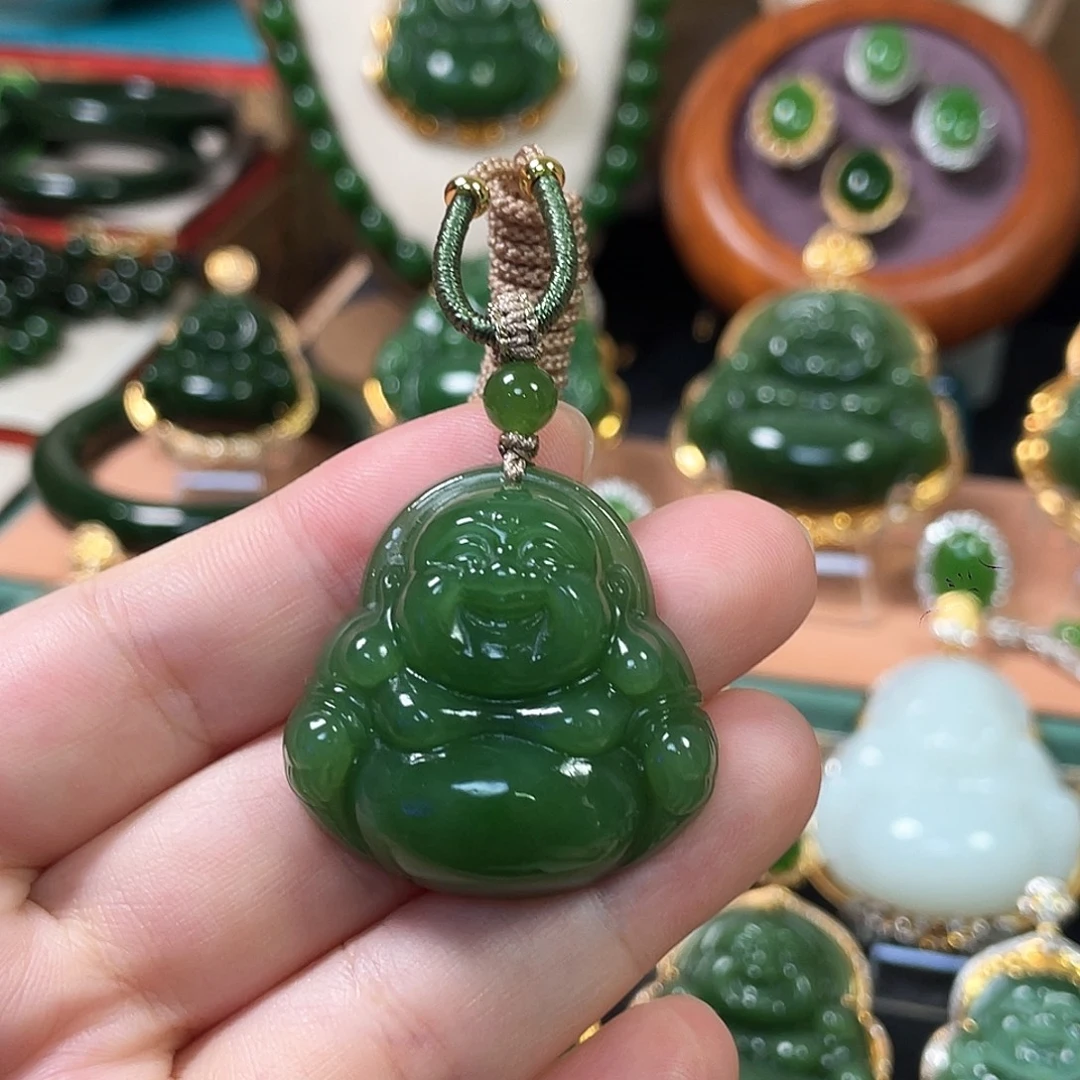 和田玉（碧玉）未镶嵌颈饰阳绿佛公35