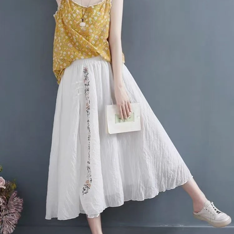 刺绣长裙新中式文艺棉质半身裙裙子复古夏季女装古风