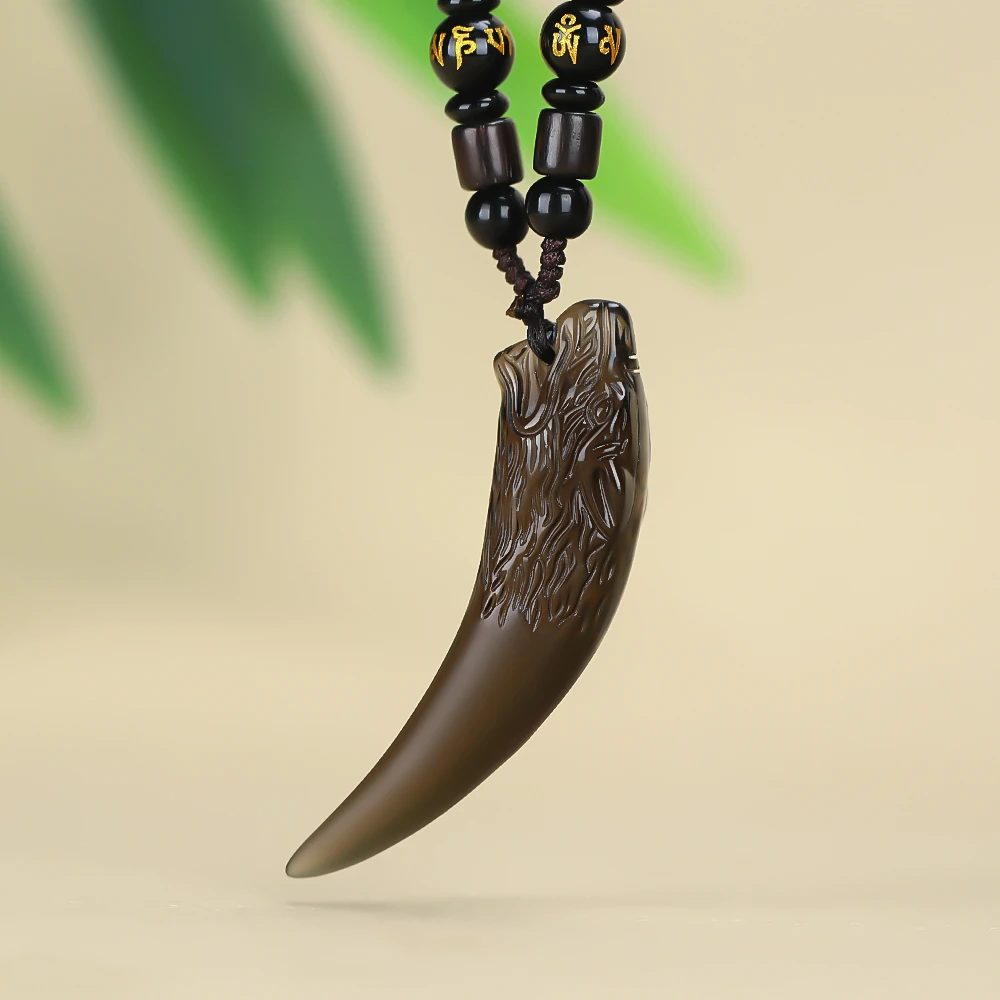 【星光村小飞达人H1401】冰曜石雕刻狼牙吊坠