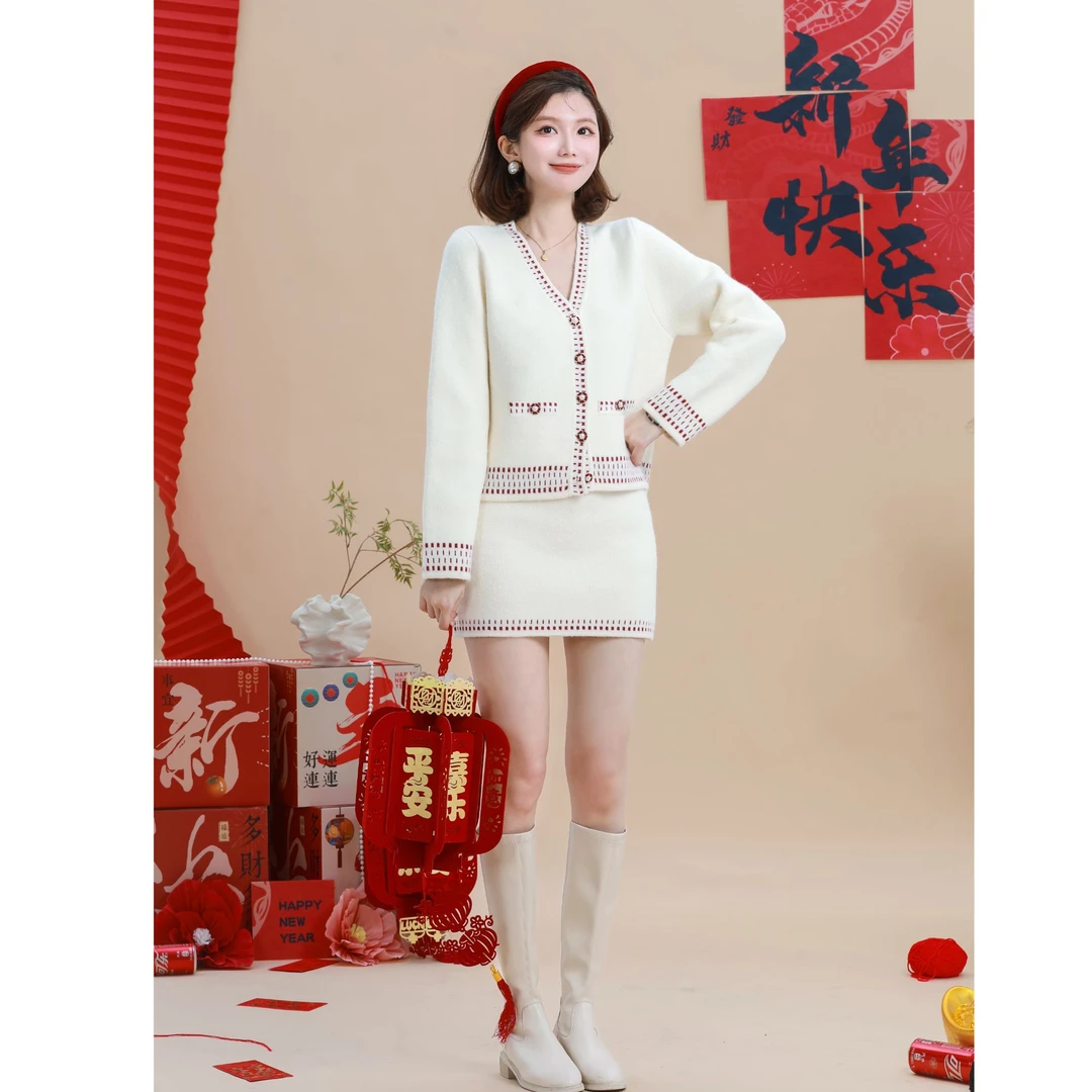 【大钱DAQIAN】禾木绵绵 冬季复古翻领毛衣开衫韩系百搭针织套装