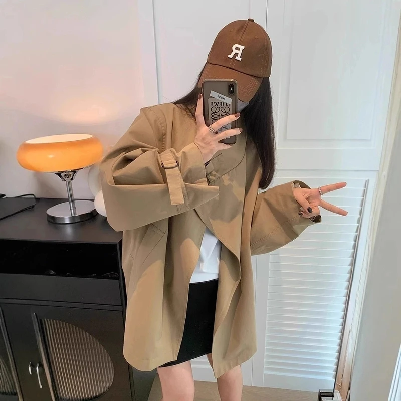 2025春季新款风衣女宽松英伦风外套百搭D字扣立领风衣MY07