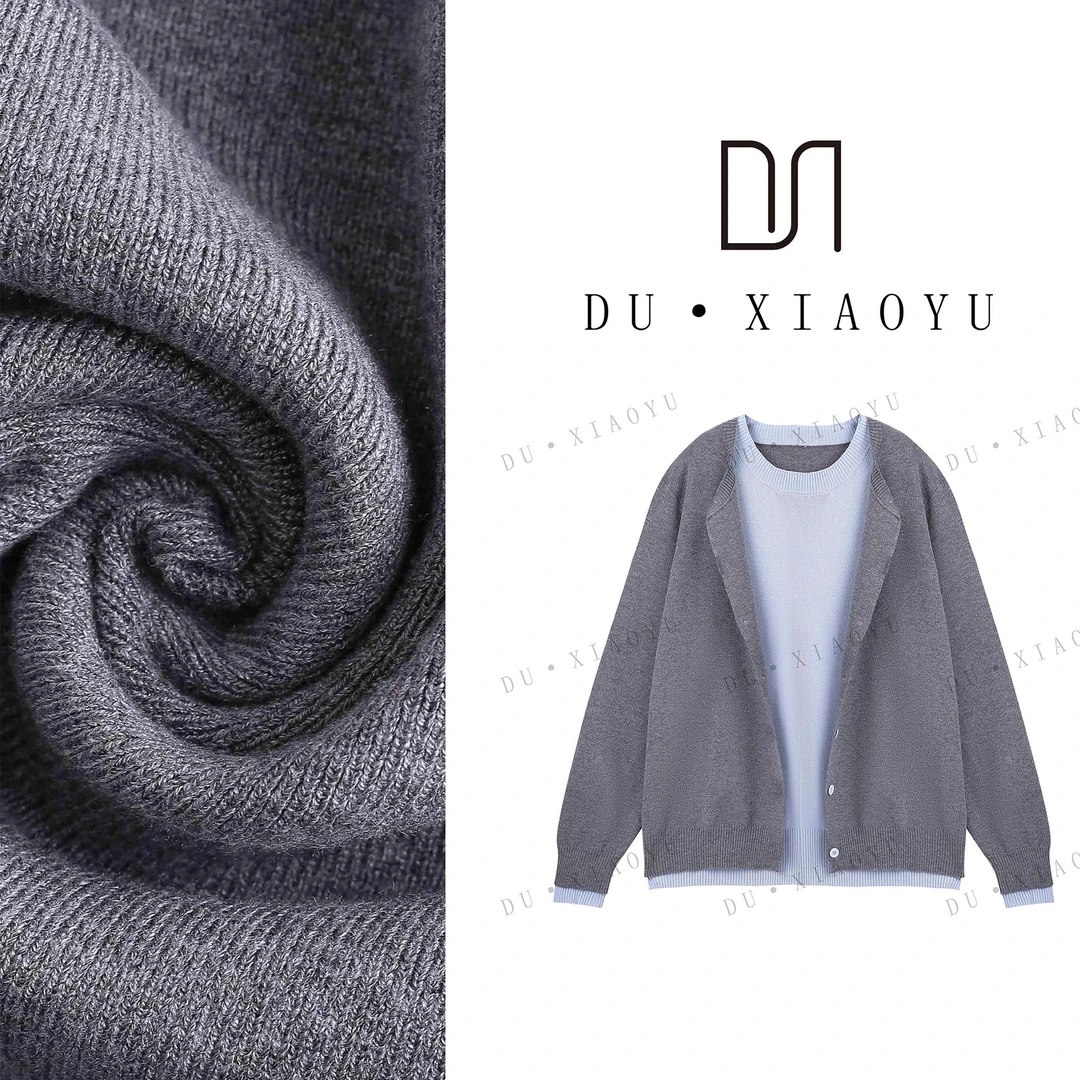 DUDU~【撞色针织】Y8960新款假两件开衫休闲圆领时尚毛衣女