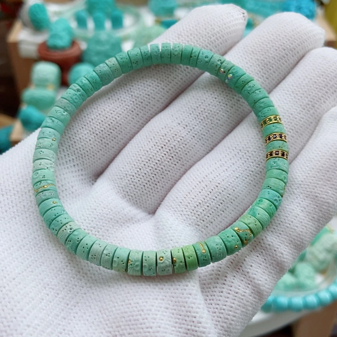 绿松石18K金镶嵌直切5.2mm