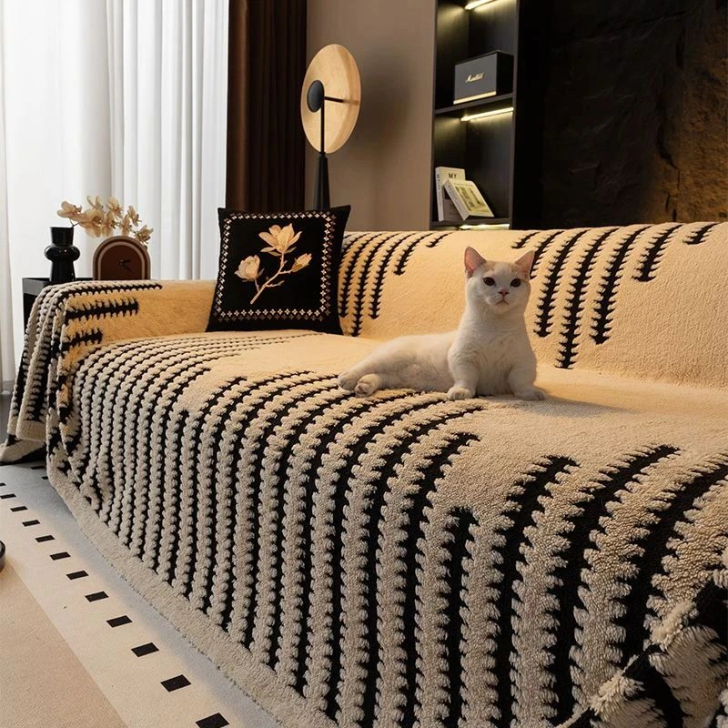 2025新款沙发巾高级感毛绒盖布沙发套罩四季通用秋冬加厚防滑毯子