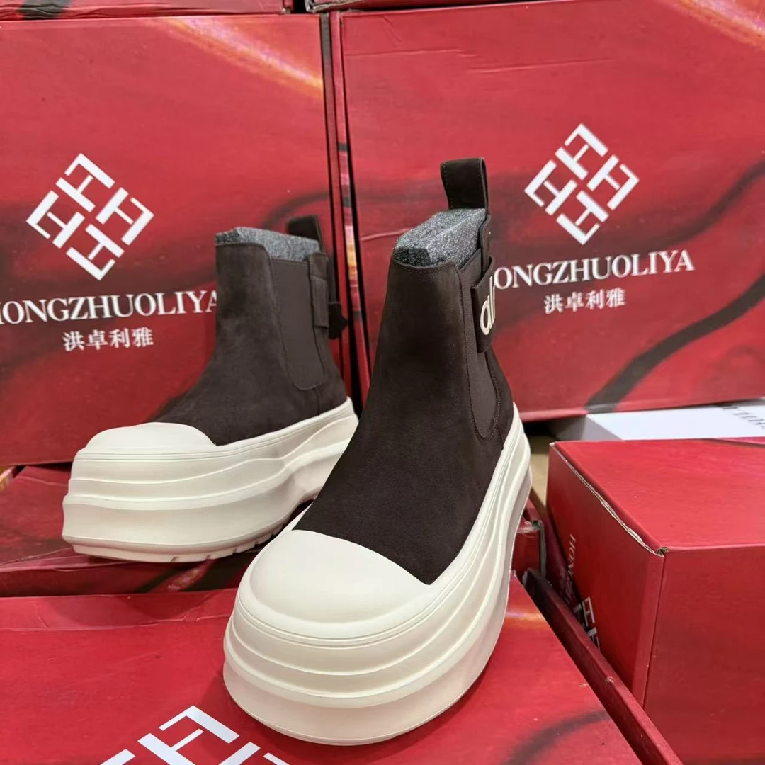 578-115新款2025精品百搭潮流马丁靴中筒烟筒黑色女士