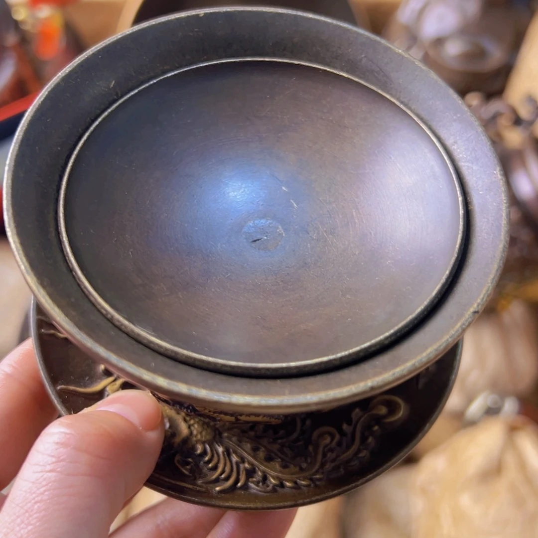 原矿风磨铜盖碗一个