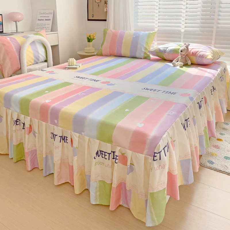 2025新款床裙单件公主风防滑床罩家用双人床韩式荷叶边床围三件套