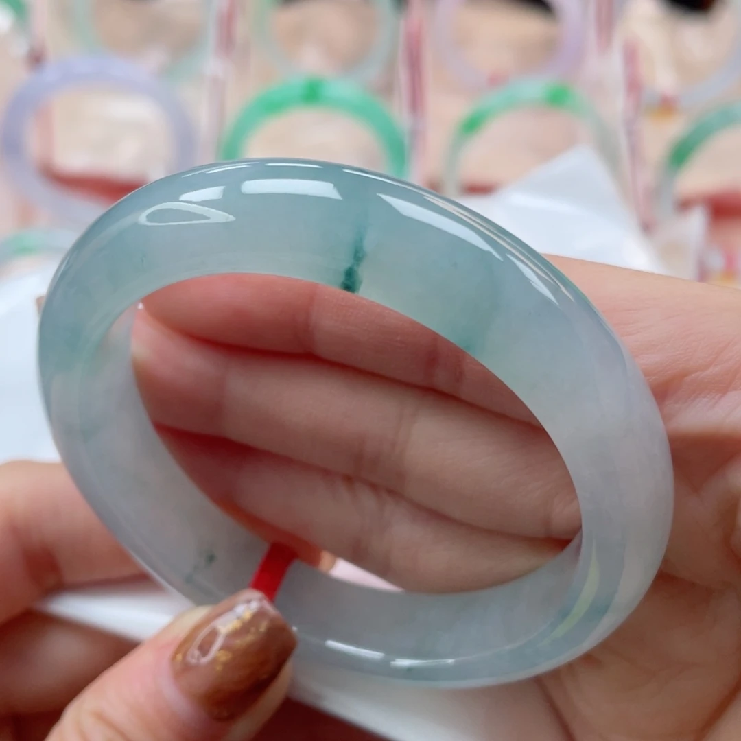 未镶嵌手镯翡翠54.7正圈 冰飘花 大冰透起光 性价比高4号