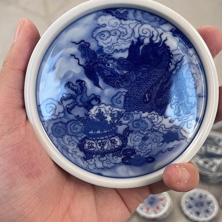 瓷片景德镇青花腾龙献宝盖置