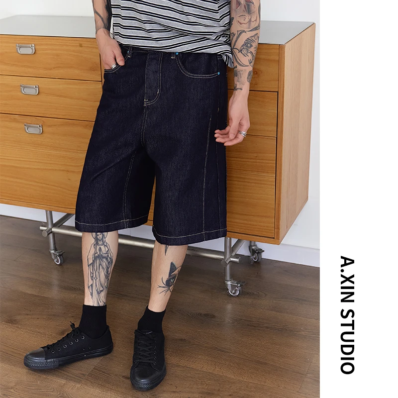 【阿信】莱赛尔混纺薄款防褪色立体裁剪牛仔五分裤夏季男士休闲短裤