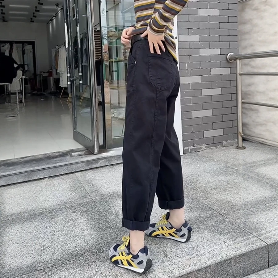 2025年秋季高腰显瘦遮胯直筒老爹裤大码女装洋气百搭哈伦牛仔裤子