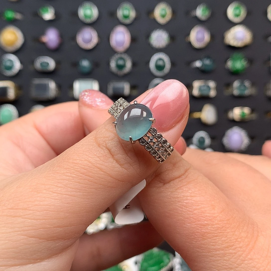 翡翠戒指银S925镶嵌项链925