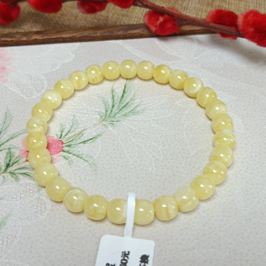 7.0天然浓蜡白花蜜蜡精工老型手串~原矿~高桩~浓郁~5350