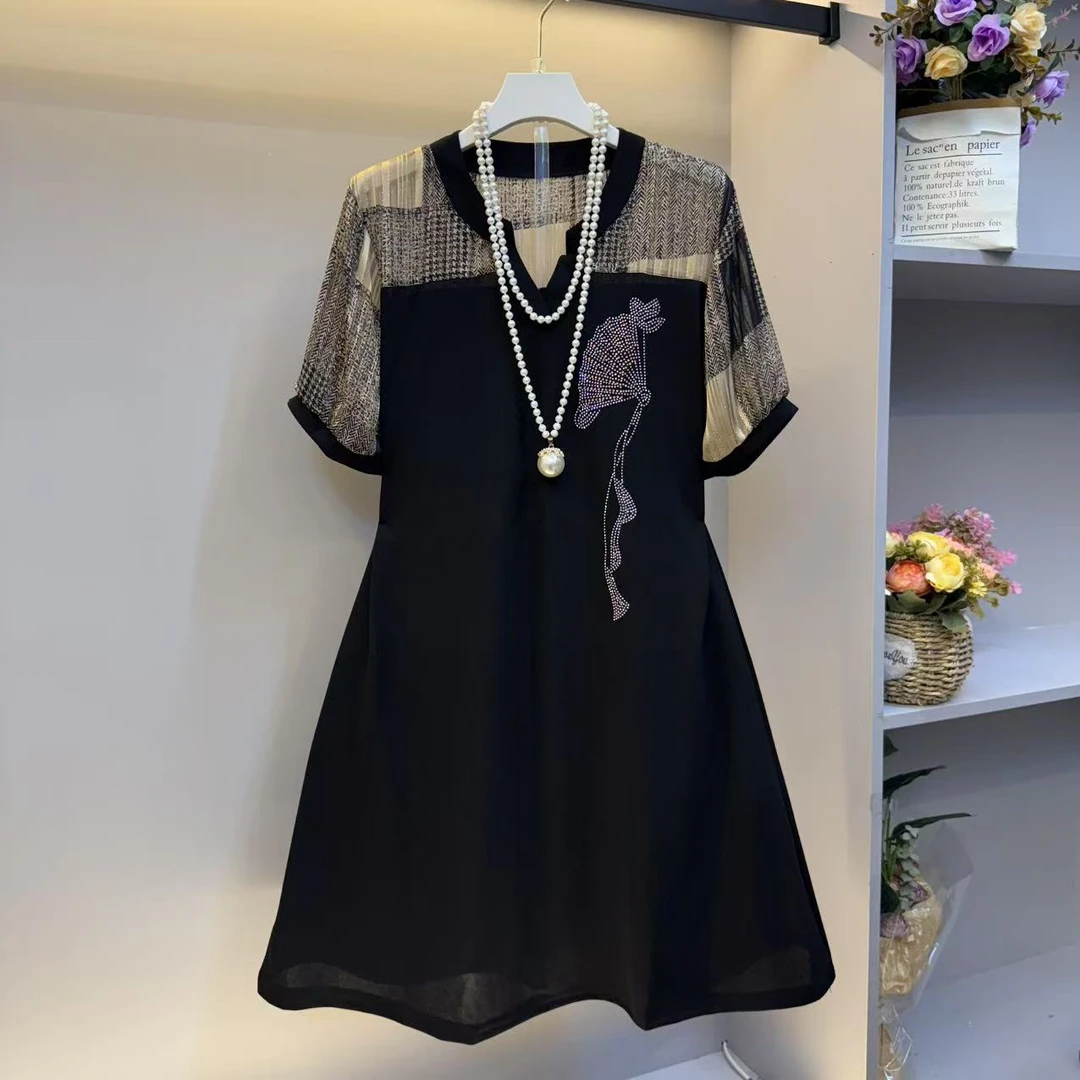 新款时尚高级感拼接遮肚显瘦气质大码连衣裙