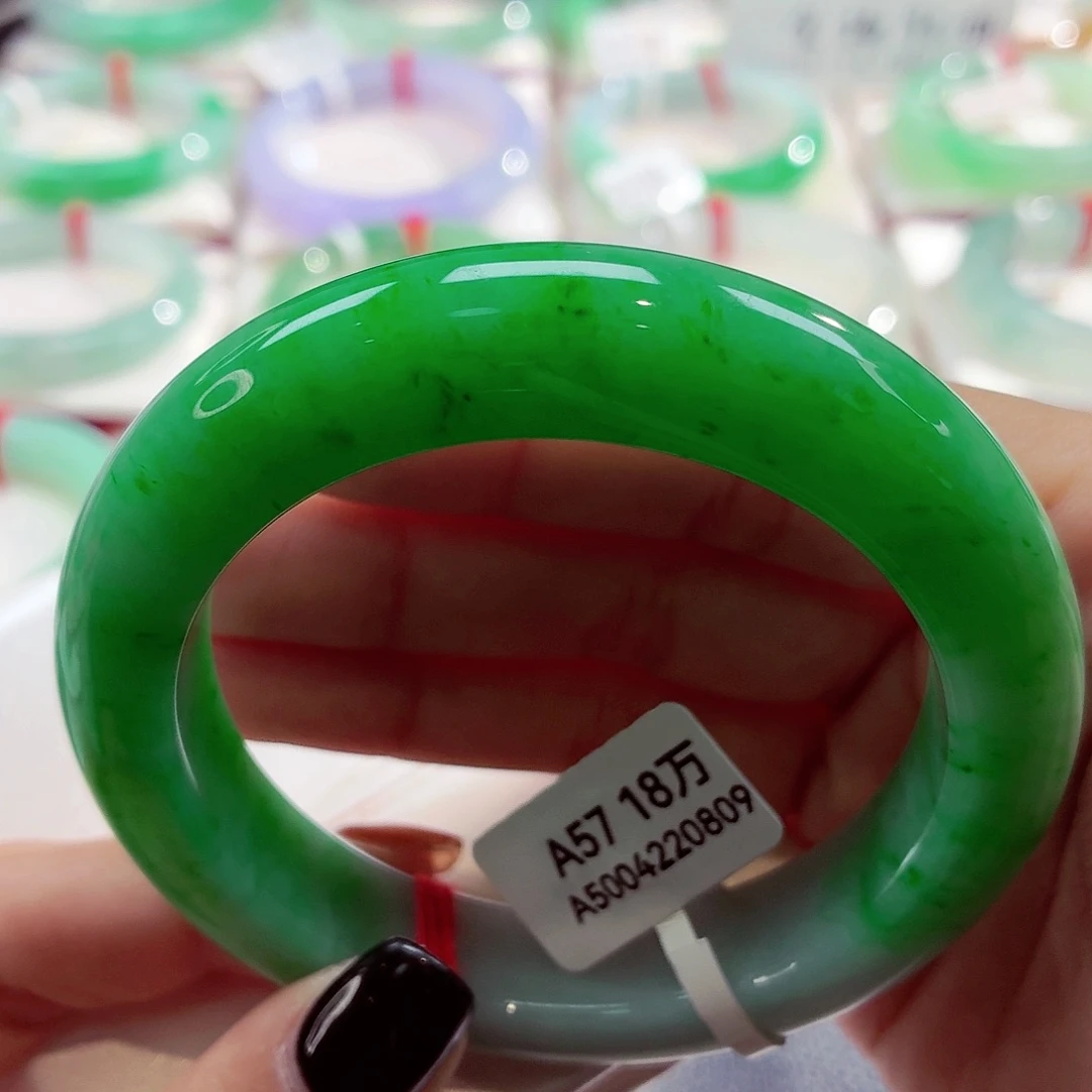 翡翠未镶嵌手镯浓阳辣绿毕业收藏68-057