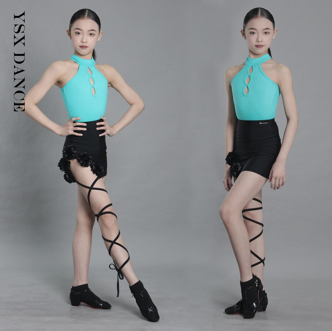 YSX DANCE新款儿童拉丁舞蹈服练功服表演服花朵包臀绑带裙