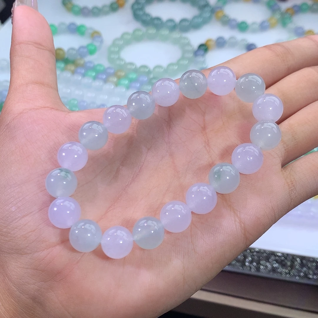 翡翠未镶嵌手链冰种双彩马卡龙手串