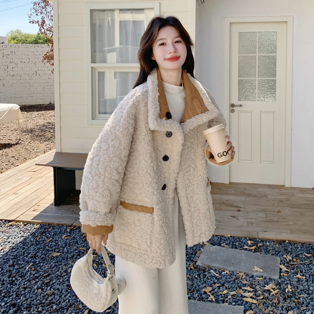 两面穿皮毛一体羊羔毛外套女冬季新爆款超好看时尚加厚麂皮绒棉服