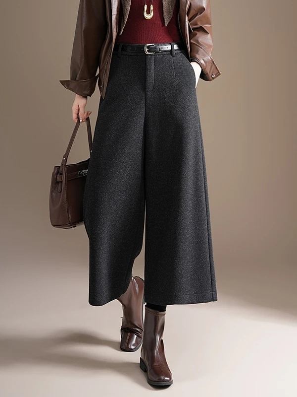 毛呢窄版九分阔腿裤女秋冬季2025爆款宽松显瘦垂感小个子直筒裤