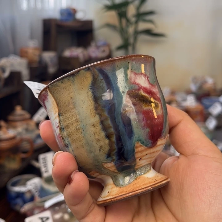 全手工柴烧志野杯小失圆469