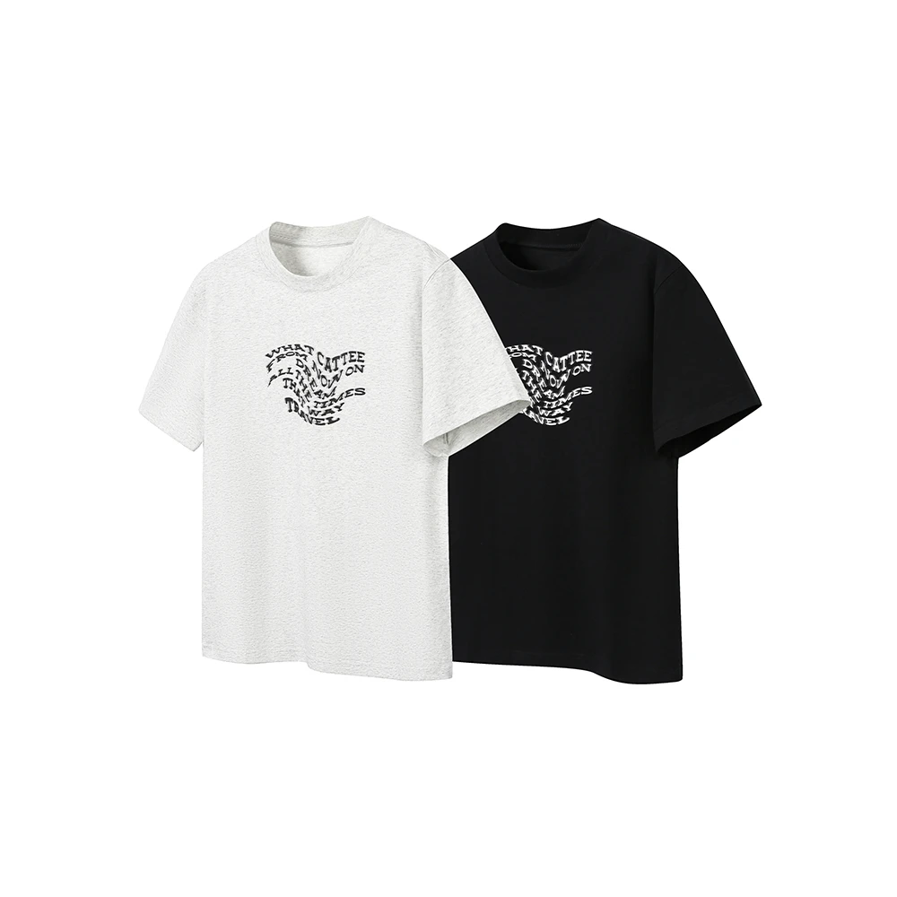 美式复古幻影字母正肩短袖T恤男女cleanfit休闲嘻哈通勤上衣-6229