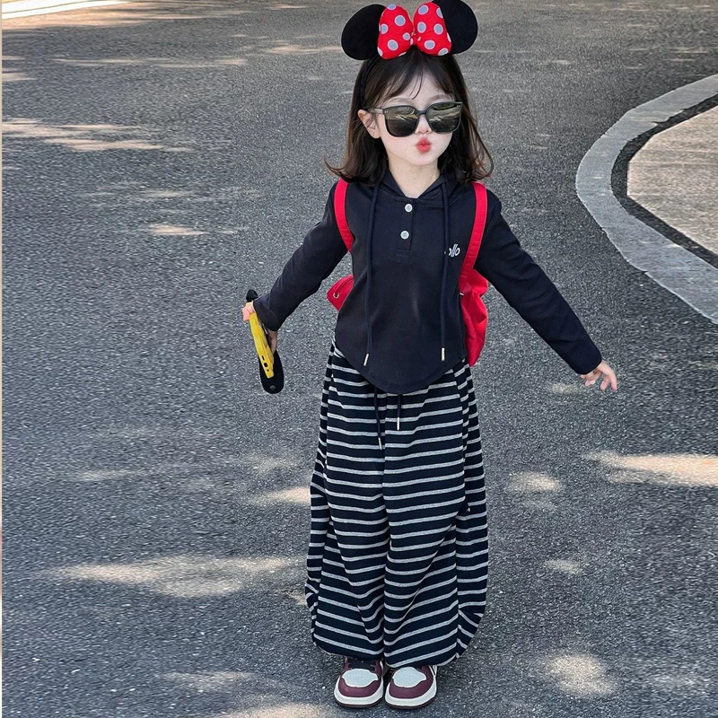 女童秋款套装2025新款中大儿童春秋衣服卫衣条纹裤两件套休闲运动