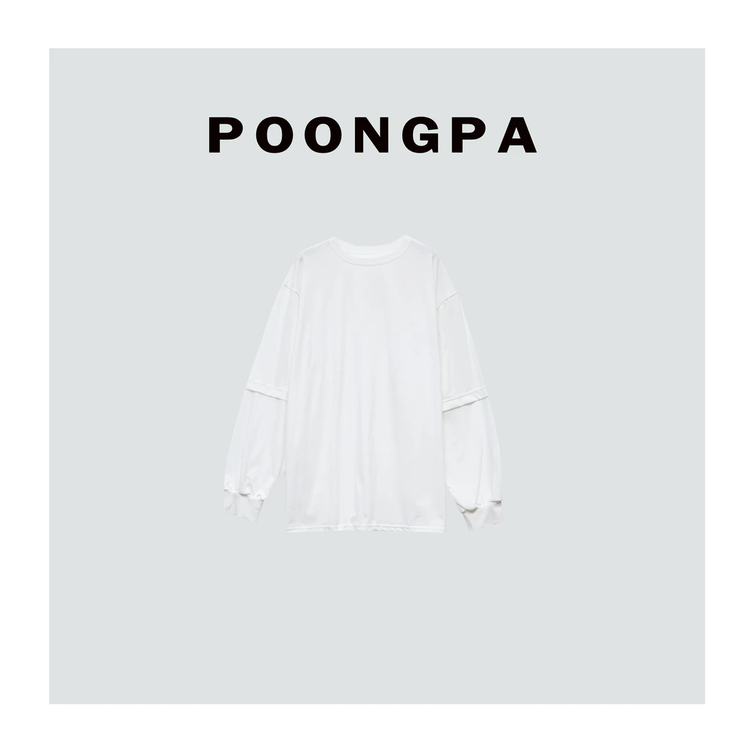 POONGPA/“柔软棉质”简单休闲宽松阔版长袖t小众设计中大码显瘦