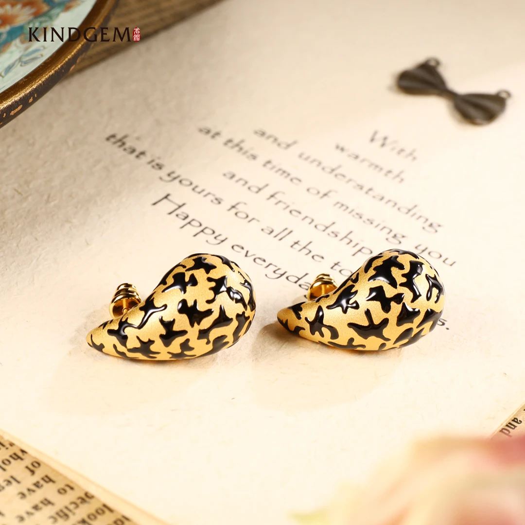 铜合金珐琅耳饰 【Francesca·V】意·金色水滴简约时尚耳环 C-28882