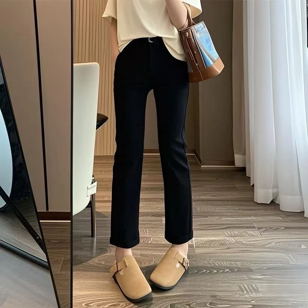 牛仔裤女2025夏季新款高腰显瘦大码修身弹力百搭直筒烟管裤子