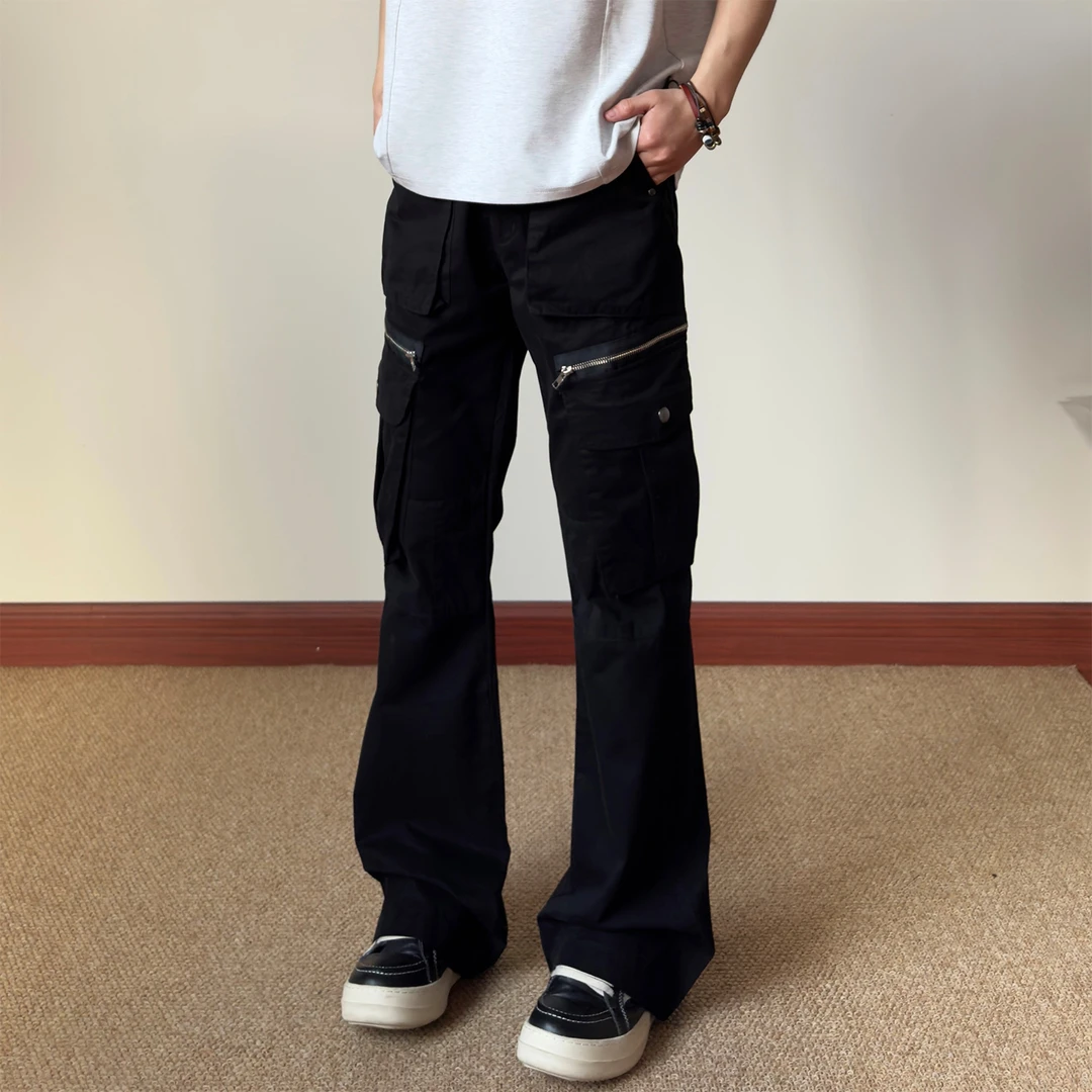 布老哥Blog美式街头多口袋拉链工装裤机能显瘦微喇裤子男潮K746