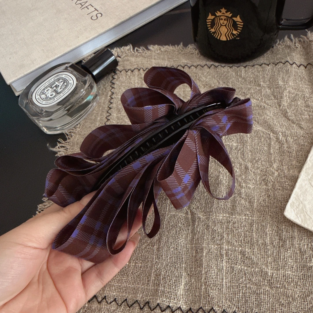 jioli/椒莉赵露思同款紫色格子蝴蝶结香蕉夹时尚气质学院风马尾夹