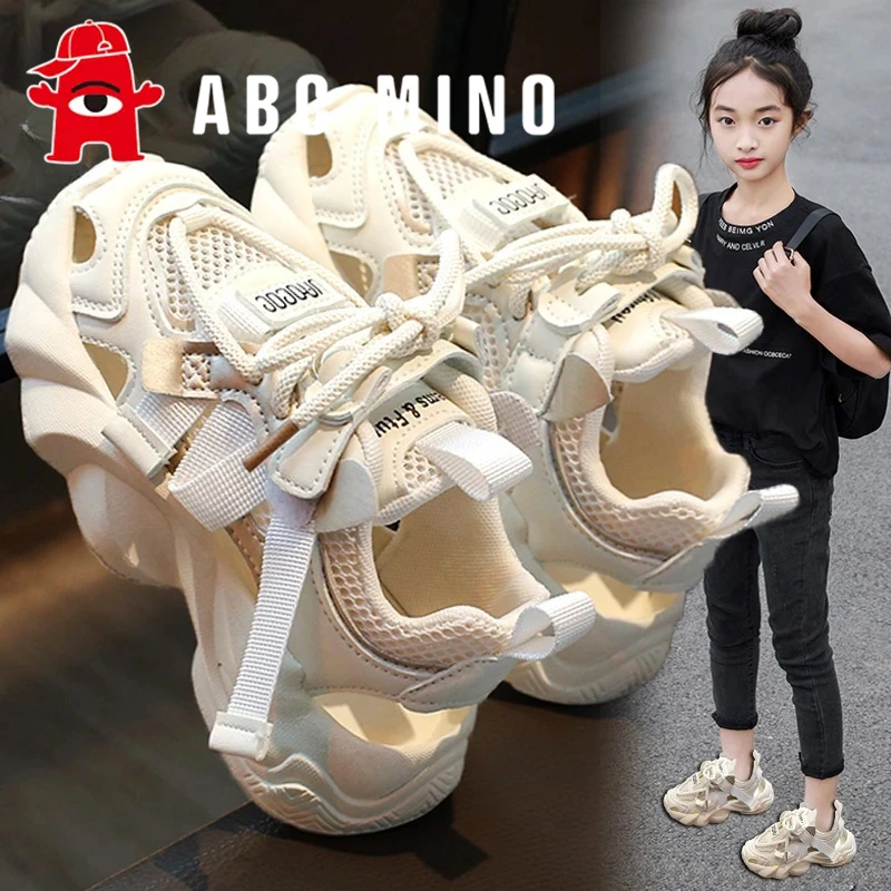 ABC MINO儿童运动鞋夏季防滑镂空透气女童鞋子中大童网面跑步凉鞋