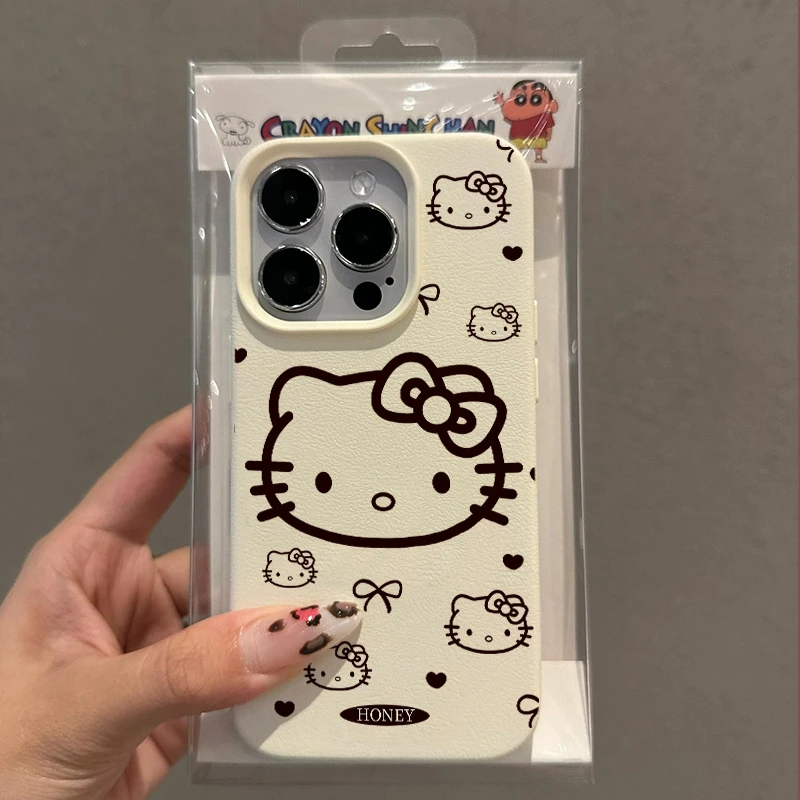 KEWU美拉德KT猫适用苹果16promax手机壳15荔枝纹14/13防摔12软11