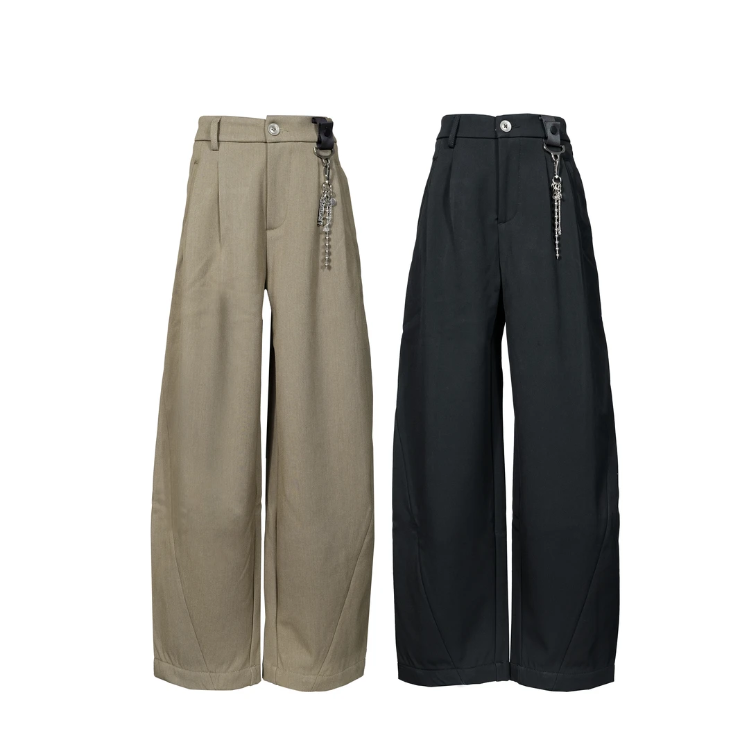 【木兰】茧型高腰加绒斜裁休闲西装裤宽松阔腿裤2625