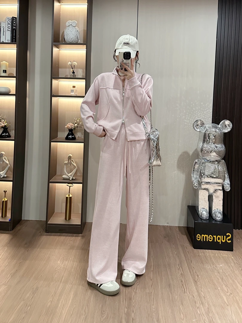 显瘦韩系百搭休闲套装女减龄阔两件套针织开衫小香风外套