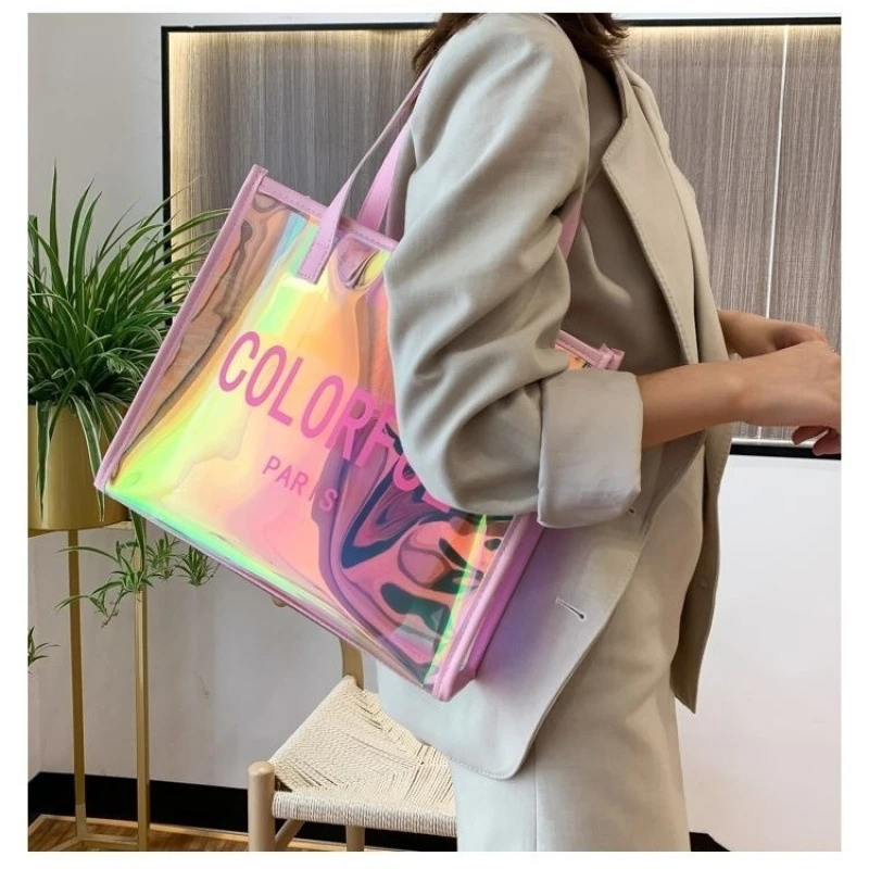 【芳芳好物】镭射防水耐脏时尚手提果冻包 无内胆无拉链 有暗扣