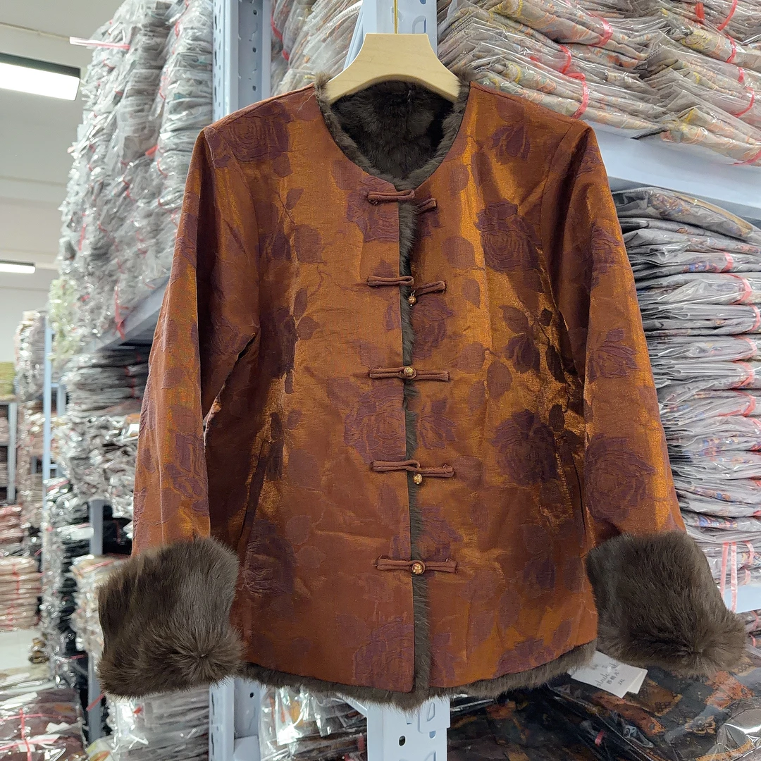 2-311款双面保暖系扣厚款新中式短外套【枫叶】