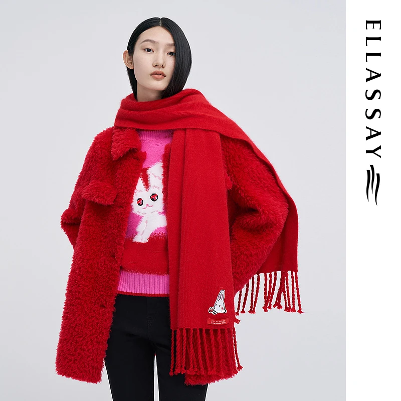 【晨粉专享】歌力思早春新春红温暖绒面翻领毛呢大衣EWV341D00200